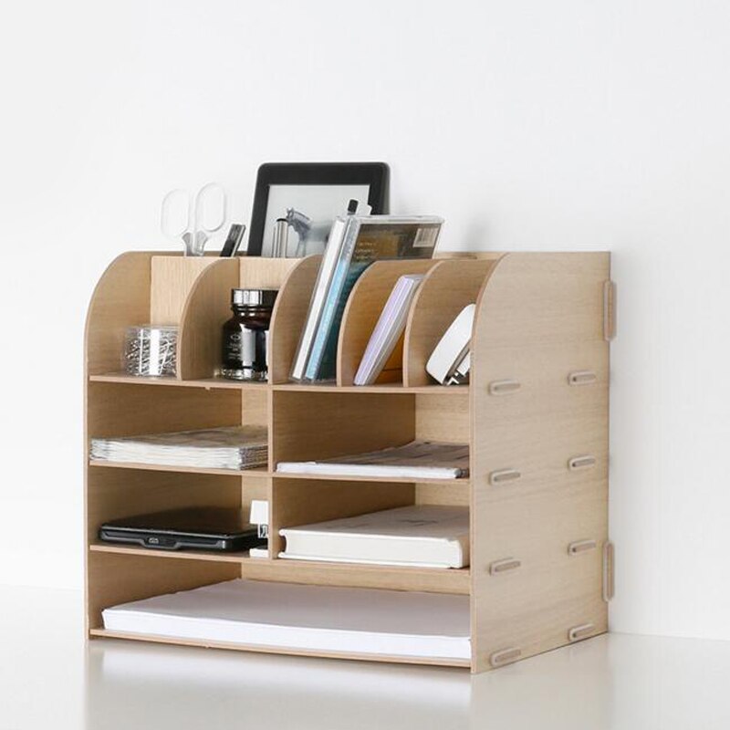 DIY Wood Hand Made Desk Organizer Office School Supplies Desk Accessories Organizer 13 Blocks File Tray Book Holder Storage Tray