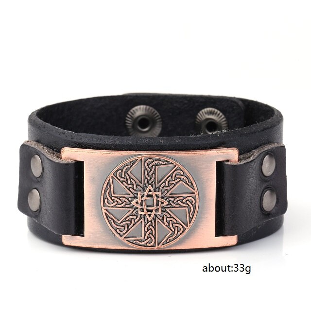 LIKGREAT Slavic Kolovrat Wicca Amulet Cuff Wristband Jewelry Sun Wheel Celtics Knot Pagan Talisman Adjustable Leather Bracelet: 5