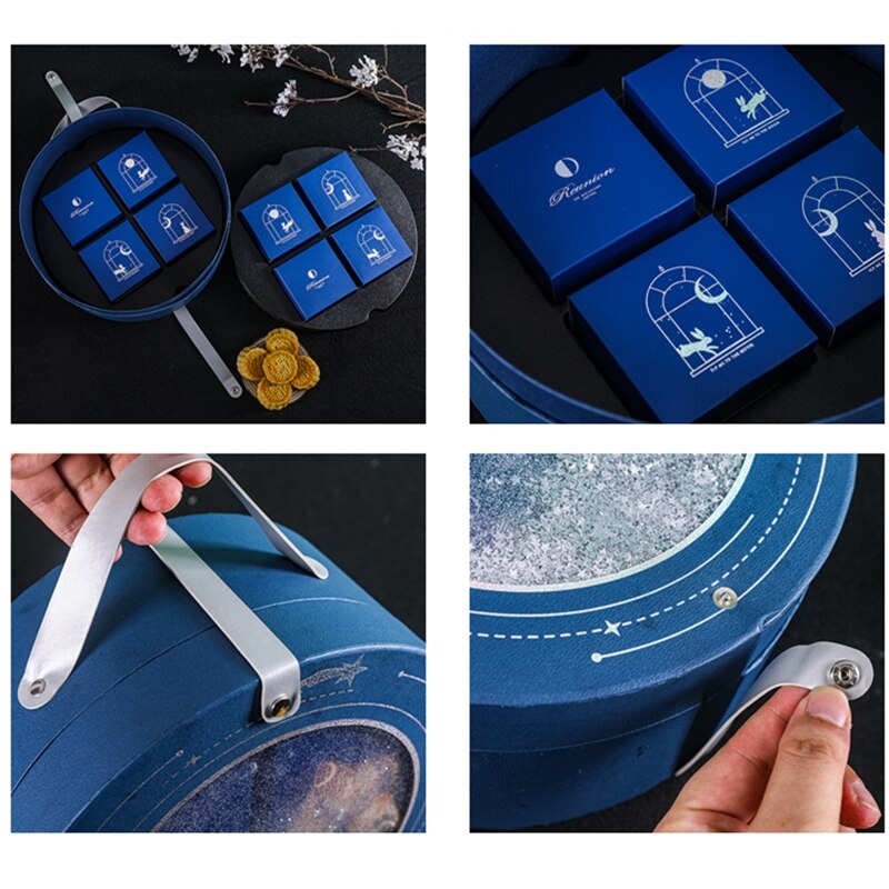 Mid-autumn moon cake box round packaging box 8 pieces box portable high-end empty box moon cake box packaging bag