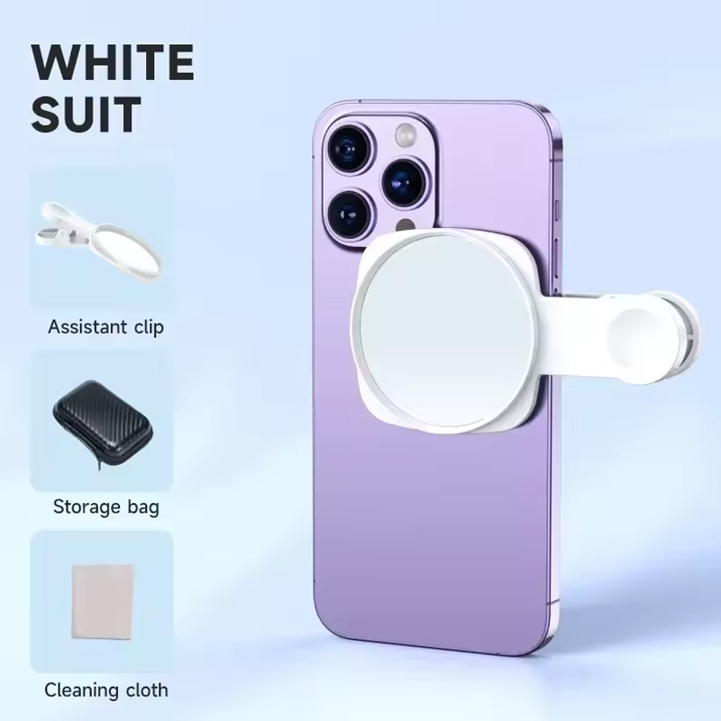 Kit de clips de réflexion pour miroir d'appareil photo pour Smartphone, Clip de miroir pour appareil photo de téléphone Portable avec sac de rangement, miroir arrière pour Selfie: WHITE