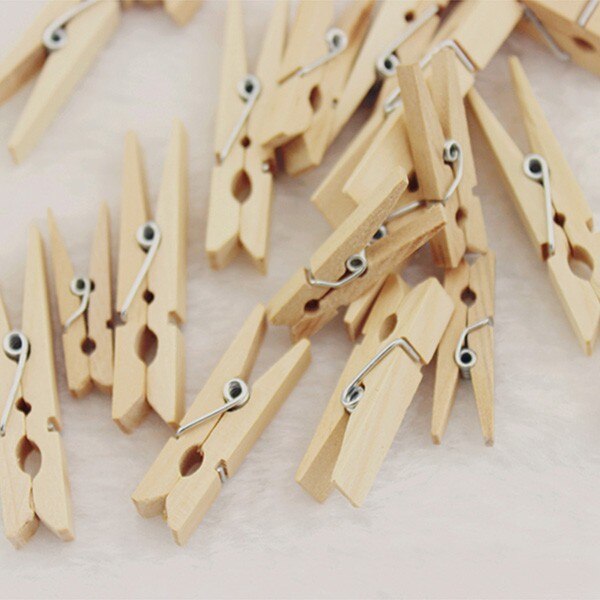 50 PCS Very Small Mine Size 25mm Mini Natural Wooden Clips For Photo Clips Clothespin Craft Decoration Clips