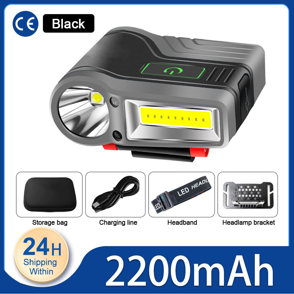 Induction Cap Clip Light USB Charging Cap Clip Flashlight 2200mAh COB Flood Light Head Light Waterproof Fishing Camping Light: Black Upgrad 2200mA