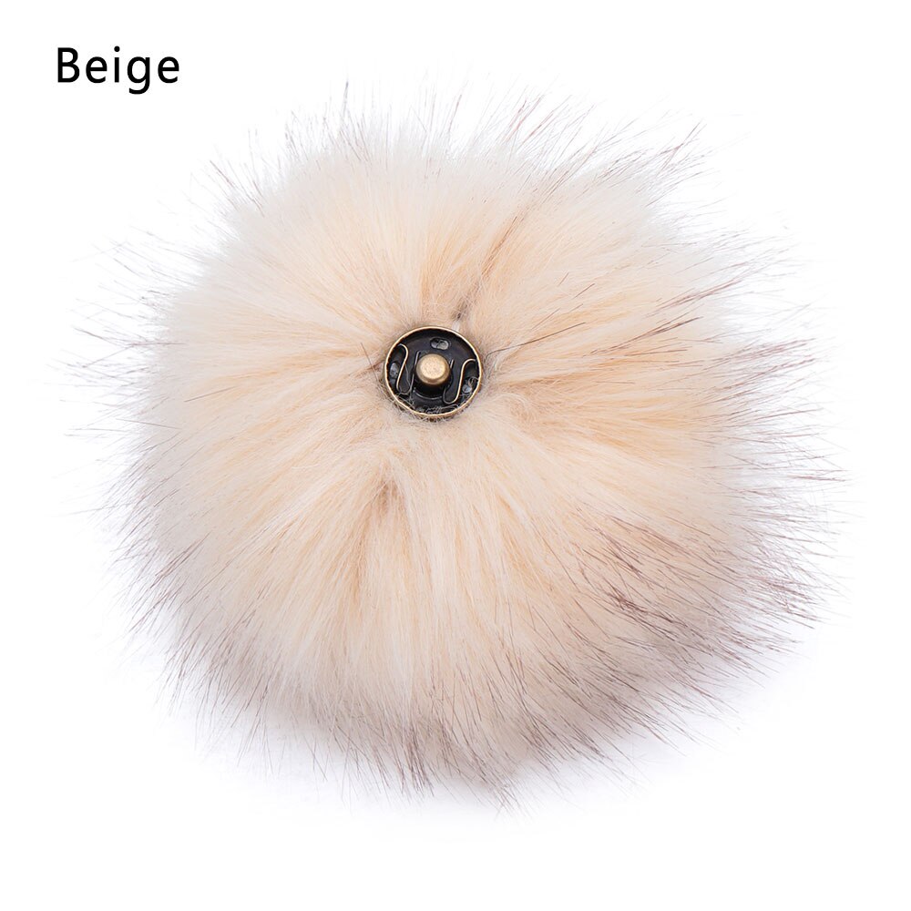 1pc boules de poils en fausse fourrure de renard douces et colorées, bouton-pression, boucle, bonnet tricoté, pompon, sacs à vêtements, accessoires de couture, outils: Beige
