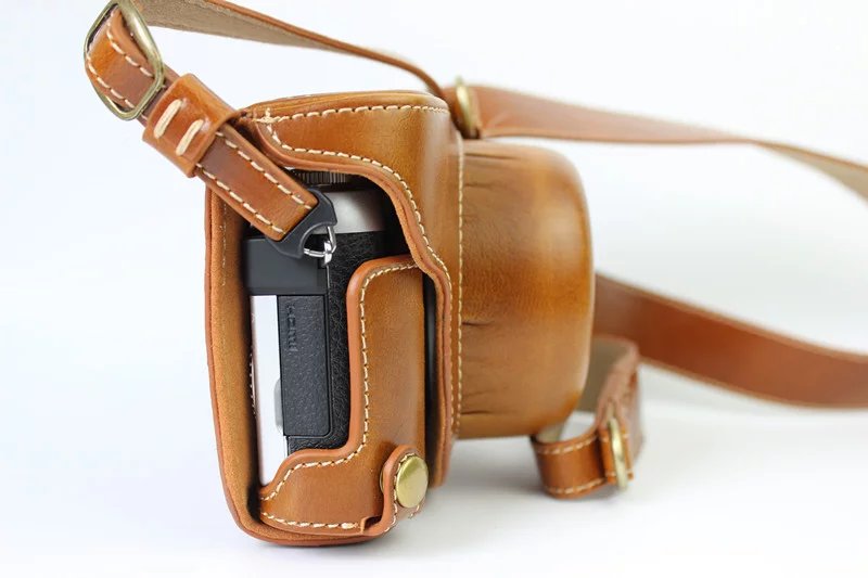 Funda de cuero de lujo para cámara Panasonic Lumix GF7 GF8 GF9 GF10, bolsa de cámara de 12-32mm, cuerpo con correa, de batería abierta