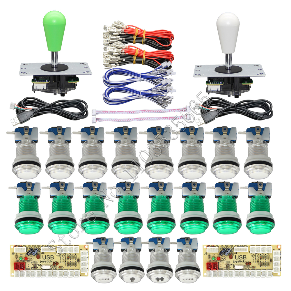 Gør-det-selv 2- spillers pc raspberry pi arkadespilsæt med led-trykknap amerikansk joystick usb-encoderkabler mame jamma-dele: Burgunder