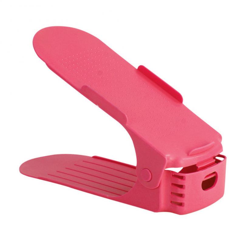 Double Layer Adjustable Shoe Hanger Space Saving Shoe Storage Shelf Plastic Home Sort Tidy Bracket Bedroom Shoe Storage Rack: rose red