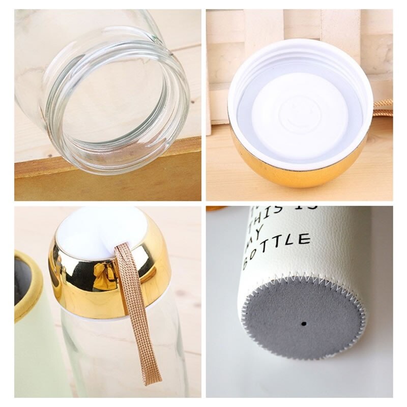 Upspirit 420mL Golden Glass Bottle with Cover Water Drinking Kettle Tumbler Portable Travel Tour Sport Protein Shaker Drinkware
