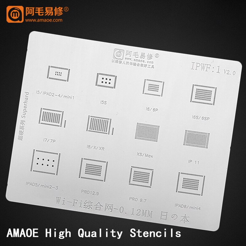 WIFI IC BGA Stencil for iPhone 5S 6 6S 6SP 7 8 plus X 11 xs for iPad 2-6 Pro 9.7/12.9 Mini 1-4 Direct Heating Reballing Template: Default Title