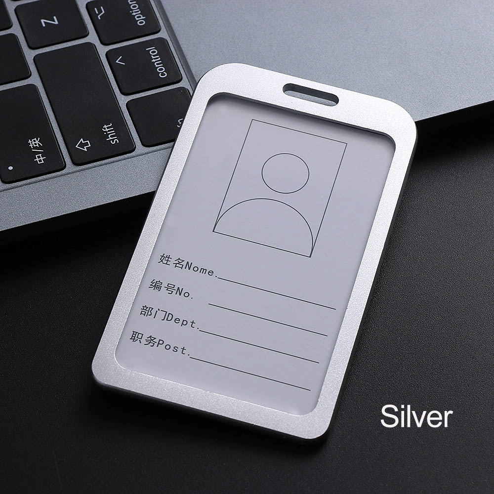 1PC wizytowniki do pracy ze stopu aluminium wizytowniki do pracy plakietka identyfikacyjna uchwyt smyczy Hot Vertical Metal ID pokrowiec biznesowy: 028 SILVER