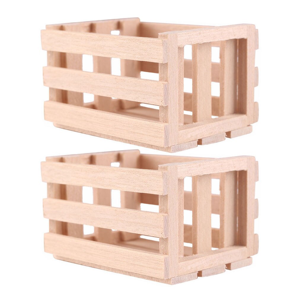 2Pcs Miniature Storage Box Model Kids Wooden Basket House Life Props