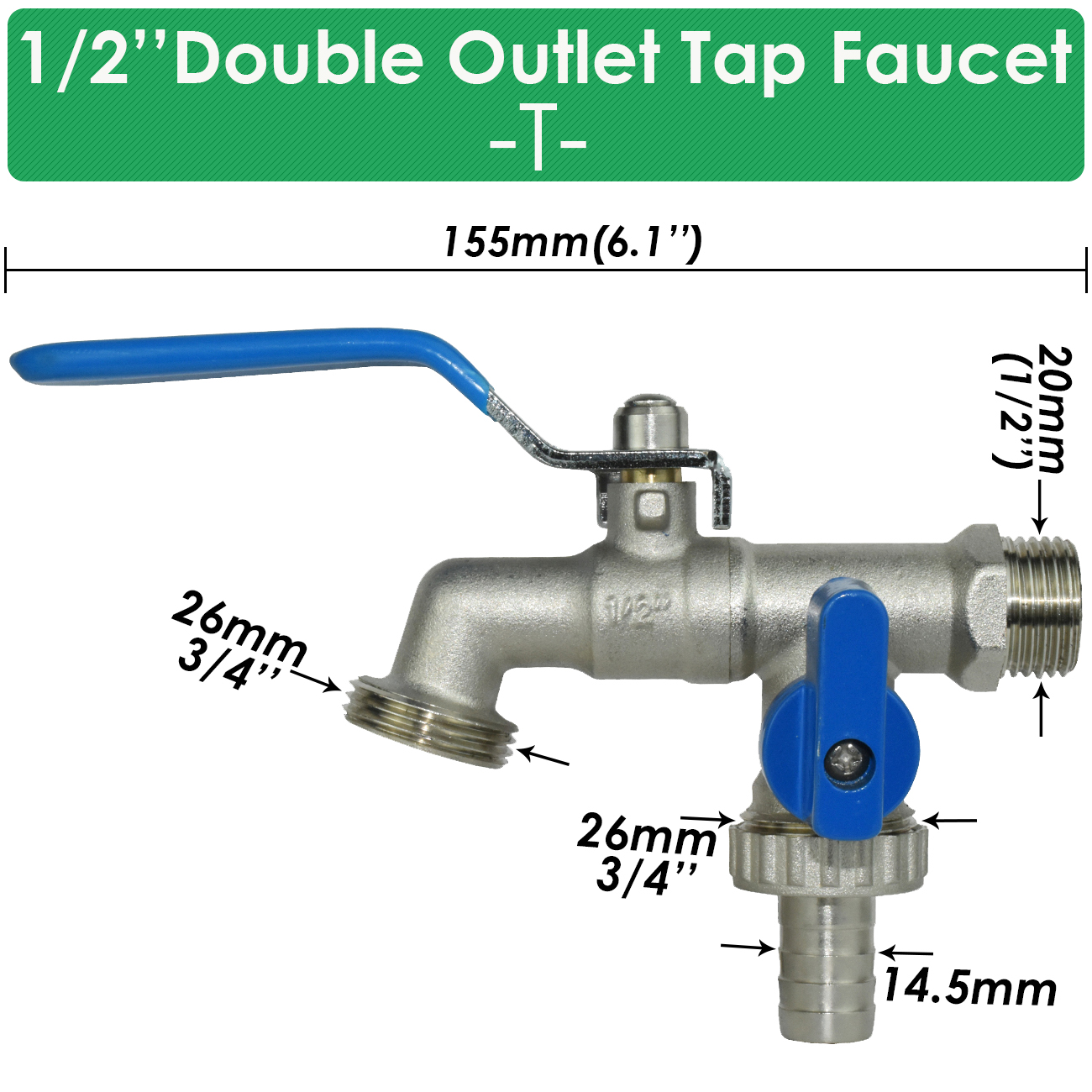 Garden Outdoor Brass Tap Faucet Connector 1/2'' IBC Water Tank Adapter Joint 2-Way 1-Way Irrigation Replacement Hose Ball Valve: Blue