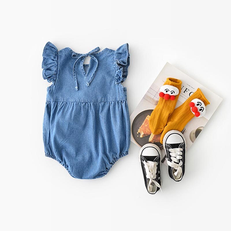 Milancel zomer babykleding effen jongens bodysuits babymeisjes denim bodysuits korte mouwen baby jumpsuits