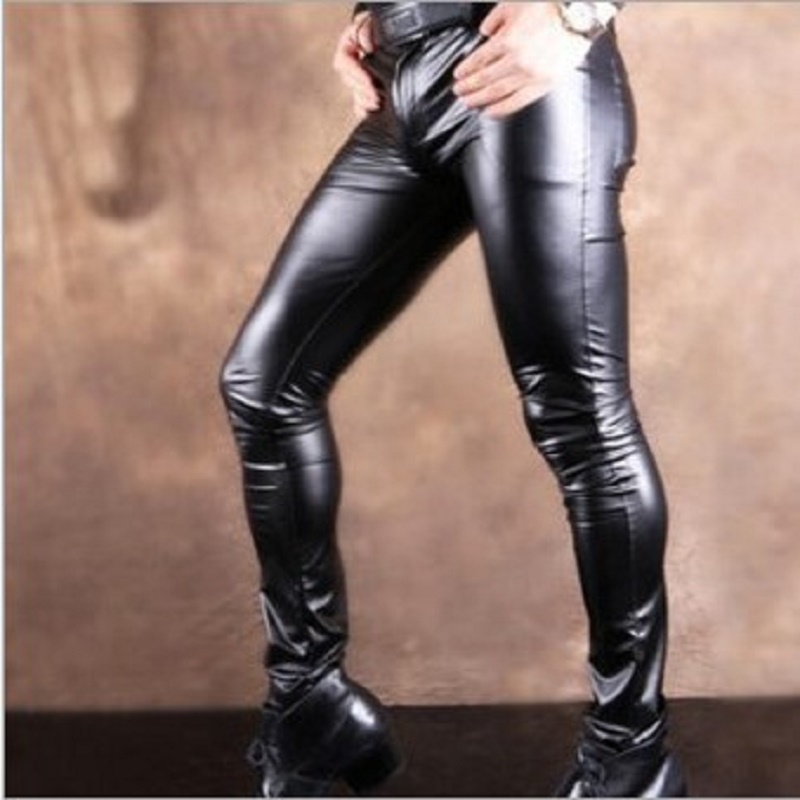 Rennot nahkahousut ohuet matta vaaleat keinonahkahousut joustavat tiukat lahkeet housut rennot nahkahousut näyttämö miesten kynähousut