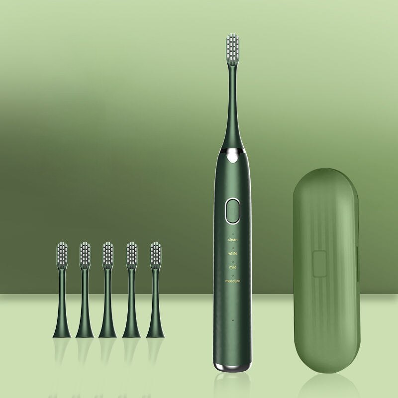 Beauty Electric Toothbrush USB Rechargeable Support 4 Modes 3 Intensions IPX7 Waterproof Adult Toothbrush Automatic Sound Wave: Aurora Green 5Bush
