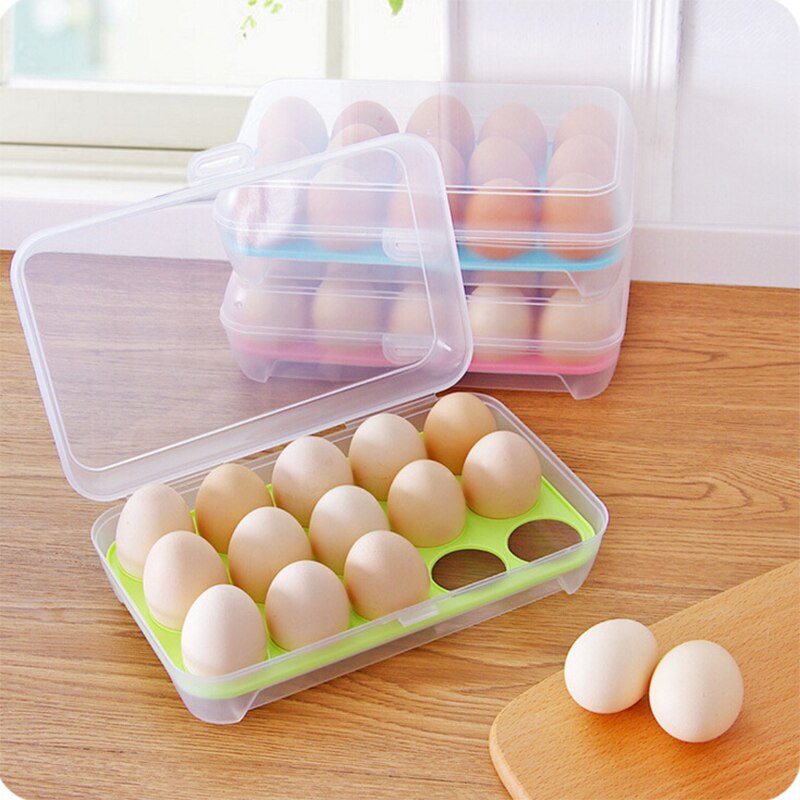 Qqjjplastic ægboks køkken æg opbevaringsboks 15 æg reoler stabelbart køleskab opbevaringsboks opbevaring arrangør æg opbevaringsboks
