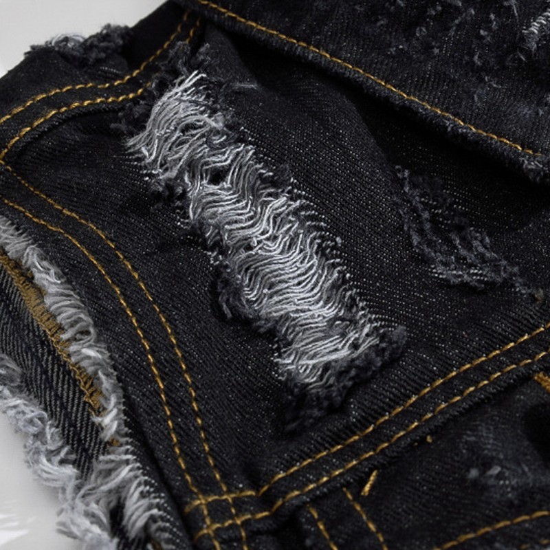 Sleeveless Ovrecoats Hole Mens Denim Vest Slim Fit Single Breasted Casual Black Male Waistcoat Plus Size M-5XL