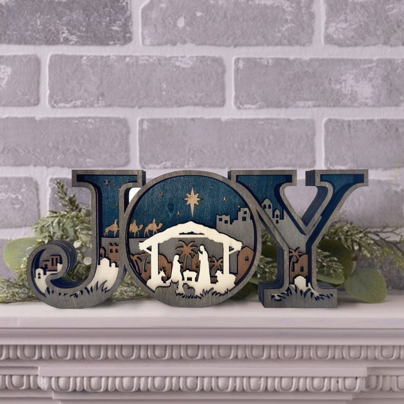 Wooden Crafts Christmas JOY Letter Ornament Home Office Decoration