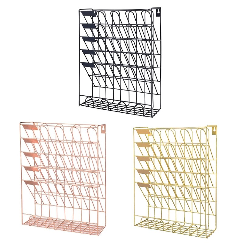 6 Pocket Metal Hanging Wall File Holder Wall Mounted Paper Organizer Magazine Mail Rack for Home Office Desk Organizer