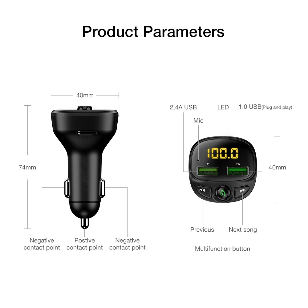 Yibeika Usb Car Charger Voor Telefoon Fm Draadloze Zender Bluetooth MP3 Speler Usb Lader Dual Tf Muziek Card Auto Handen-Gratis Kit