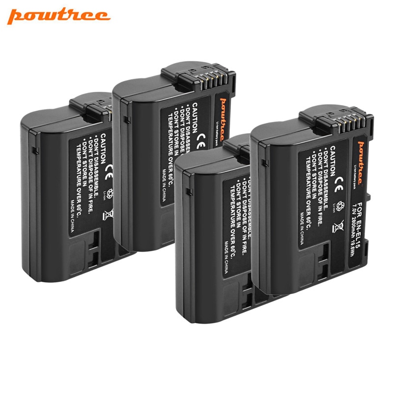 Powtree, batería de cámara EN-EL15 ENEL15 EN EL15 de 2800mAh para Nikon DSLR D600 D610 D800 D800E D810 D7000 D7100 D7200 EN L15: 4 Pack Battery