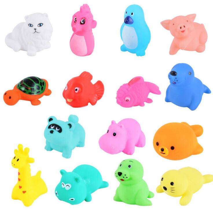 13 Pcs Cute Animals Swimming Water Toys Colorful Soft Rubber Float Squeeze Sound Squeaky Bathing Toy For Baby Bath Toys