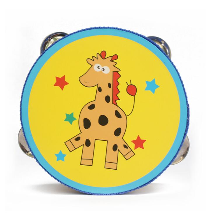 15cm træbørn tegneserietromme håndholdt tamburin freestyle håndklokke musikalsk percussioninstrument til børnebørn: Giraf