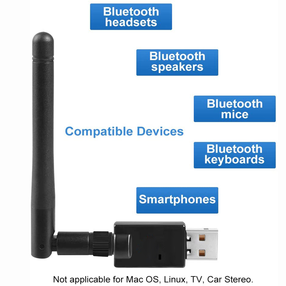 USB Bluetooth 5.3 Adapter for PC Speaker Mouse Music Audio Receiver Transmitter Bluetooth Dongle for 10/8/8.1/7 Rotatable Antenn