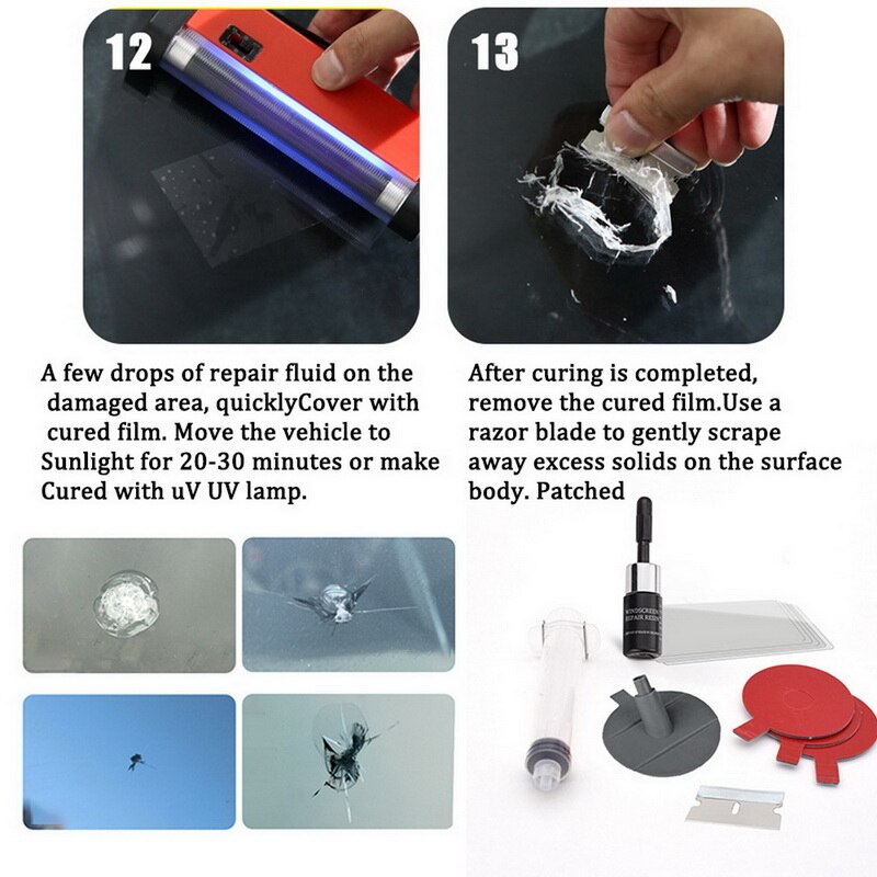 TOSPRA Kit de reparación de parabrisas DIY, herramienta de reparación, juegos de mantenimiento automotriz, Cuidado de Automóviles, Chip de grieta de cristal para coche, CE