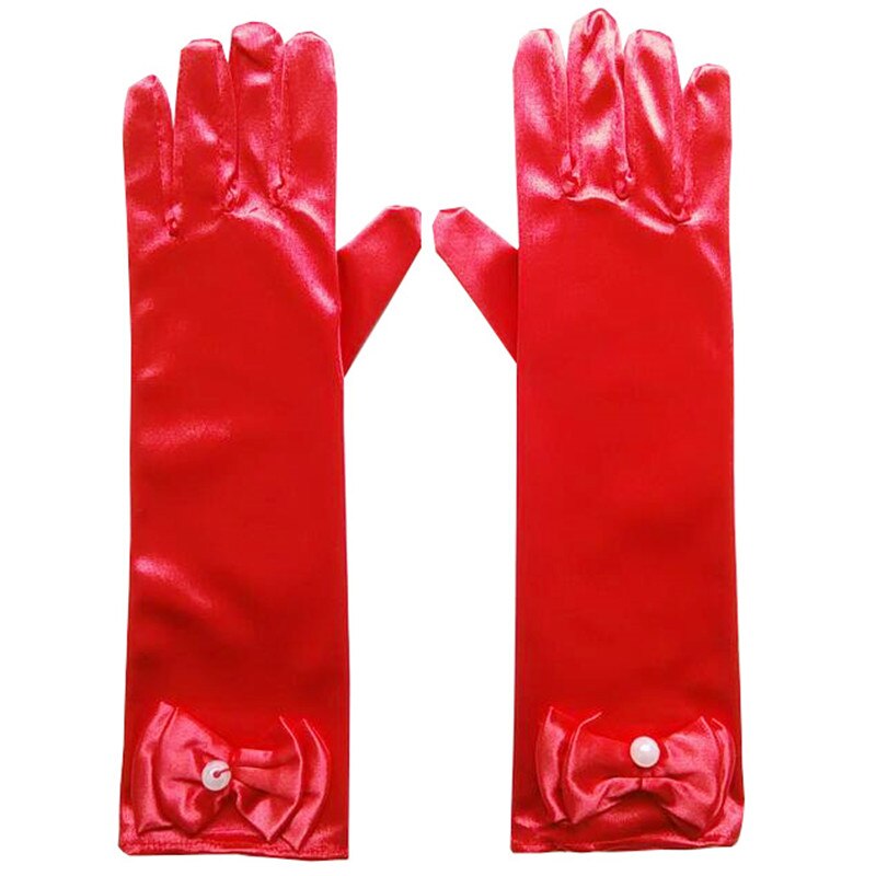 Lange Handschoenen Zonnebrandcrème Satijn Kids Meisjes Handschoenen Voor Party Wedding Dansvoorstelling Meisje Boog Handschoenen Baby Kinderen Jurk Accessoire: Red long gloves