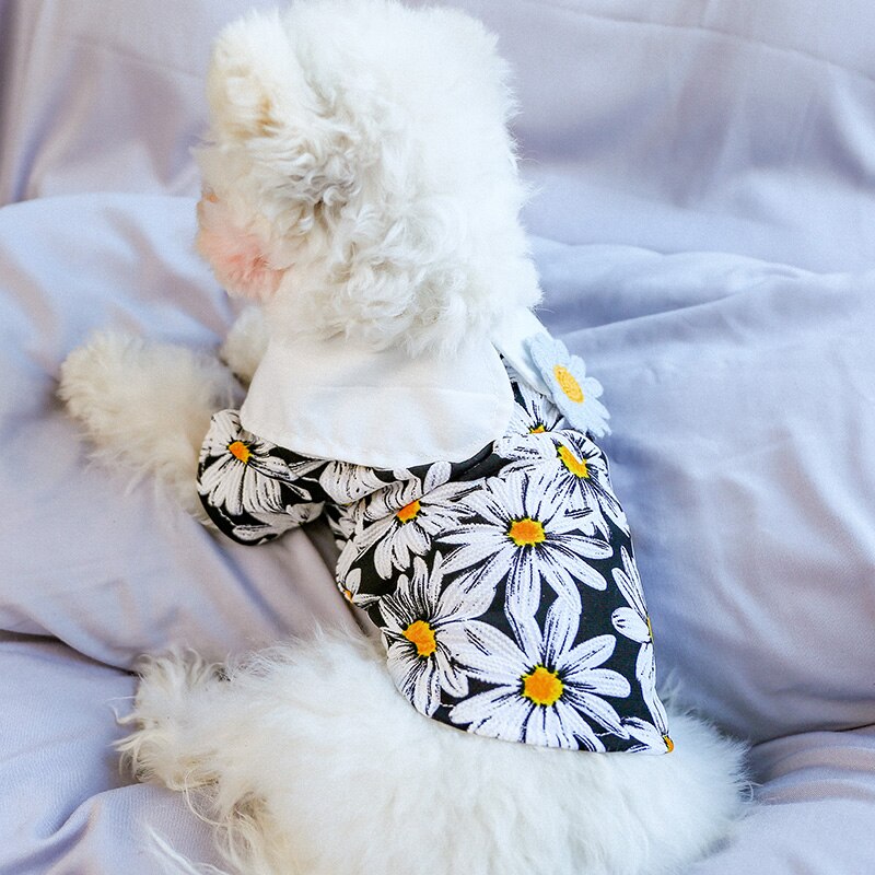 Petcircle hund hvalpe tøj sort tusindfryd blomster dukke skjorte&vest pasform lille hund kæledyr kat forår & sommer kæledyr sødt kostume hundetøj
