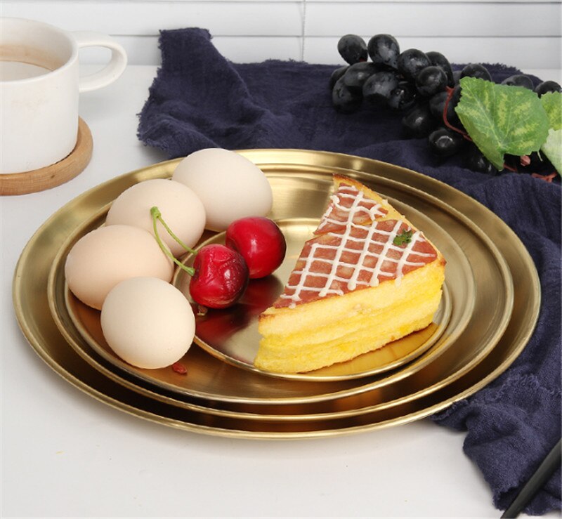 Europese Stijl Diner Platen Goud Eettafel Plaat Serveren Gerechten Ronde Plaat Cake Lade Westerse Steak Ronde Lade Keuken Platen