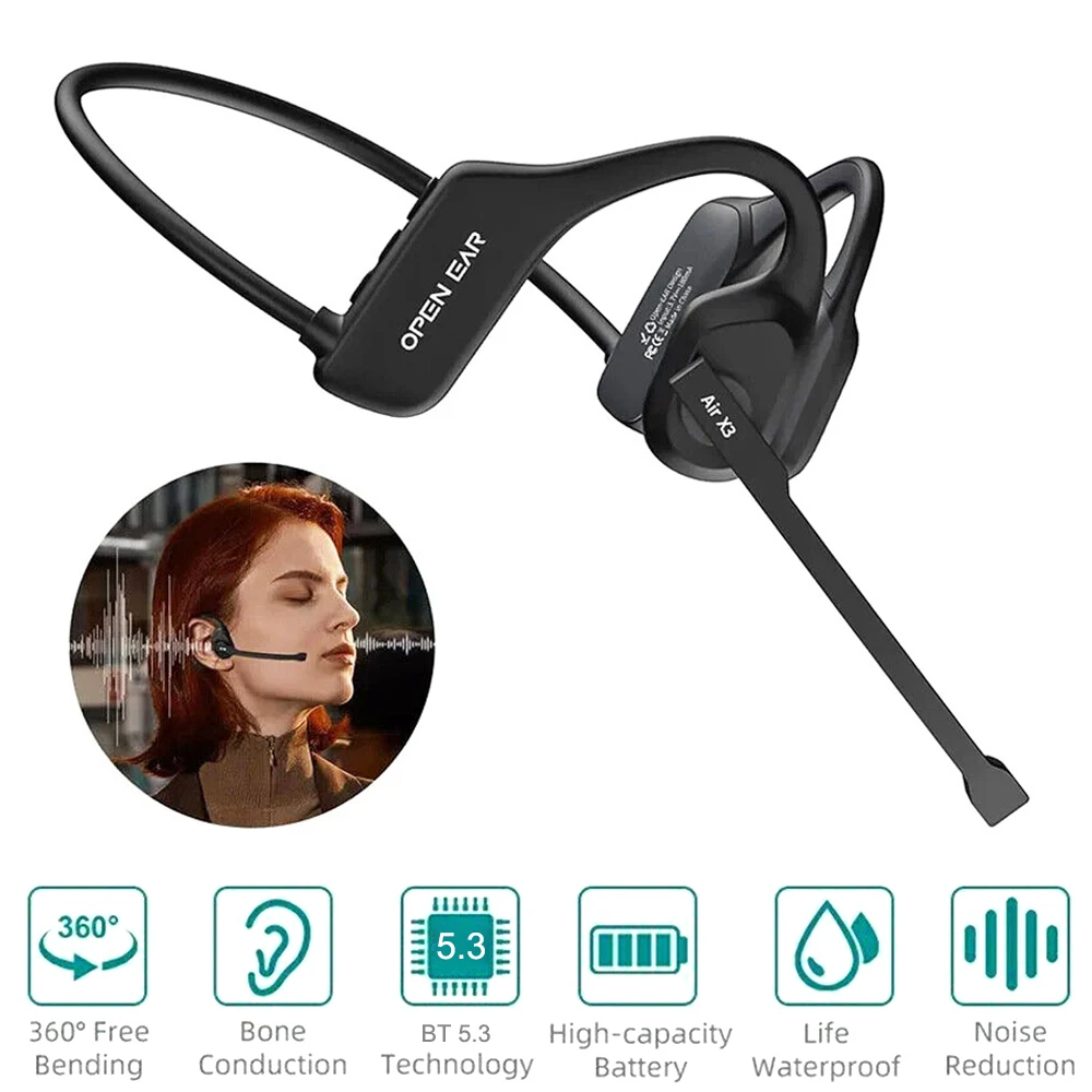 Cuffie Bluetooth per camionista Cuffie wireless sportive con microfono a braccio rimovibile Pulsante muto Auricolari Bluetooth a orecchio aperto