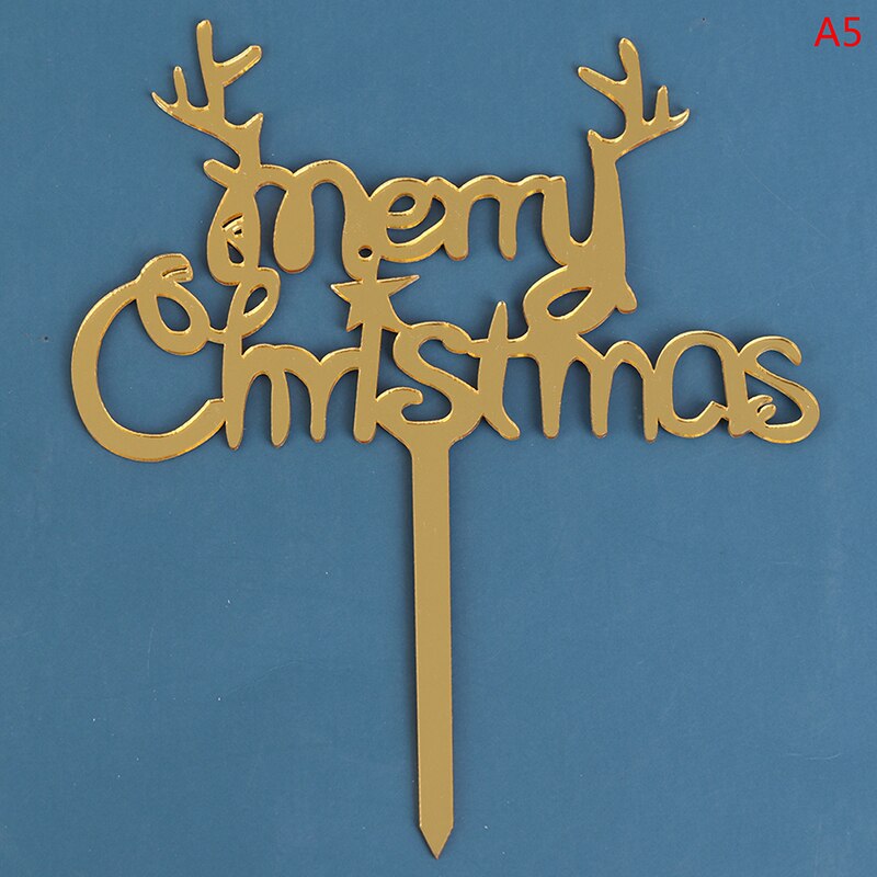 1PC Merry Christmas Cake Flag Topper Acrylic Cake Card Inserting Party Cake Decoration Christmas Plug-in party Supplies: 5