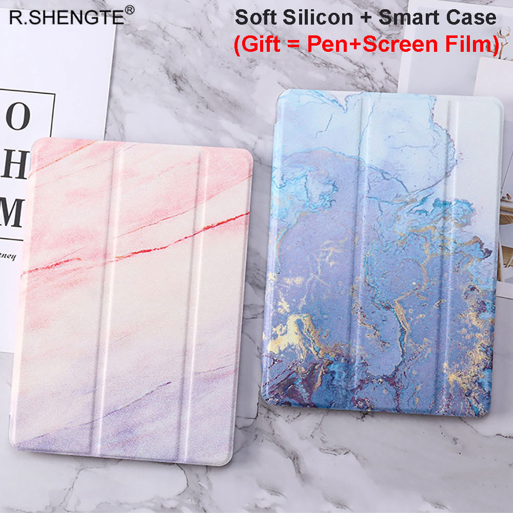 Voor ipad 10.2 hoesje marmerkorrel magnetisch pu leer zacht tpu smart cover voor ipad 7th generatie 10.2 '' funda met pen + film