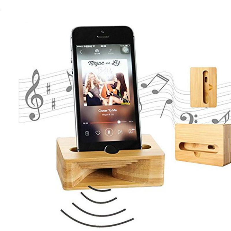 Universel mobiltelefonhøjttalerhøjttaler til iphone samsung sony træholder lydforstærker bambusbeslag træ desktop