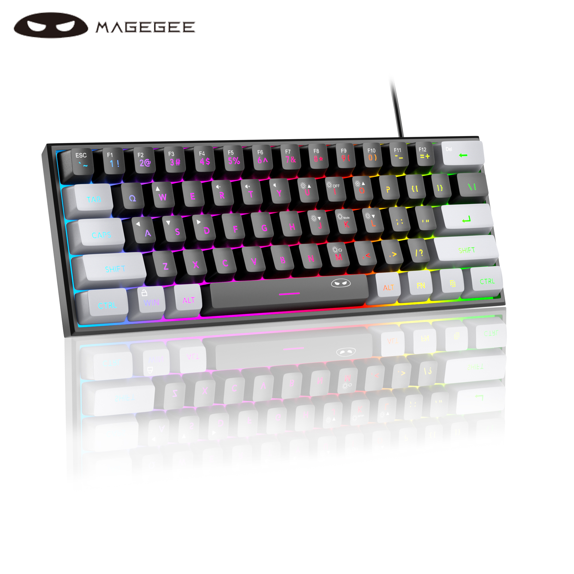MageGee Mini teclado para juegos 60%, teclado ultracompacto retroiluminado RGB de 61 teclas, oficina de sensación mecánica impermeable ergonómica TS91