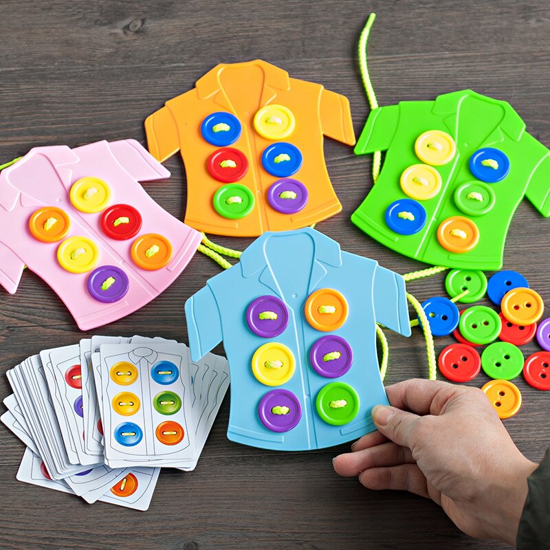 Board Game Kids Fine Motor Skills Toy-Plastic Sewing On Buttons Parent-child Game Life Teaching Aid Clothes Button