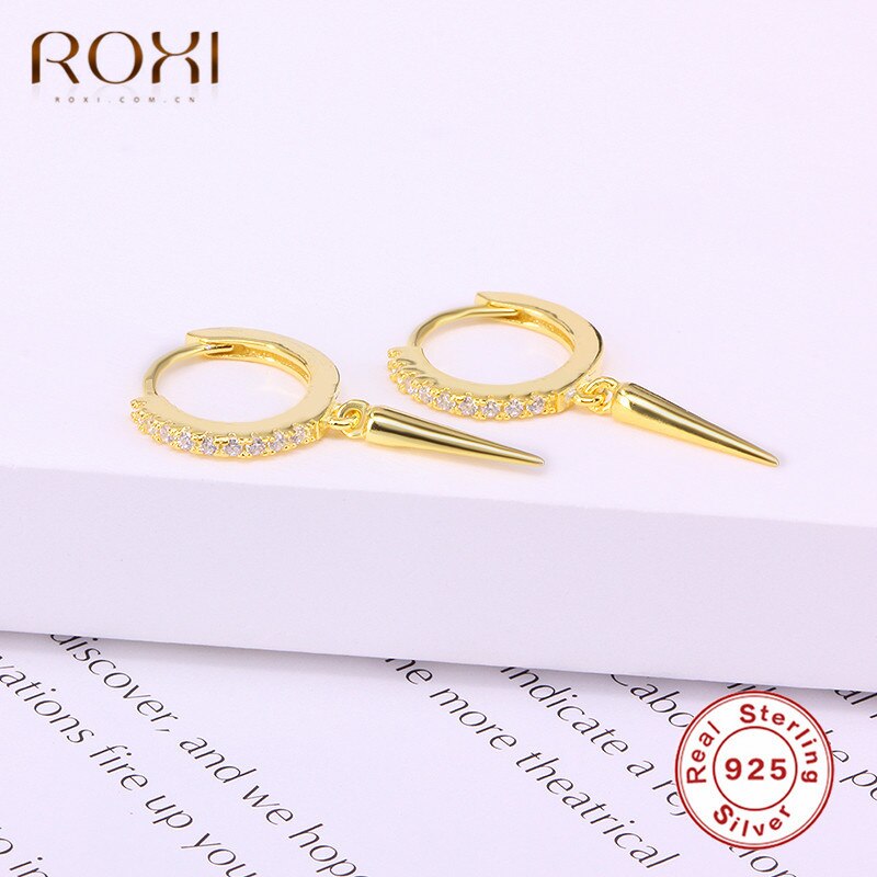 ROXI Punk Rivet Spike Pendant Round Cartilage 925 Sterling Silver Earrings for Women Jewelry Simple Geometric Earrings Brincos
