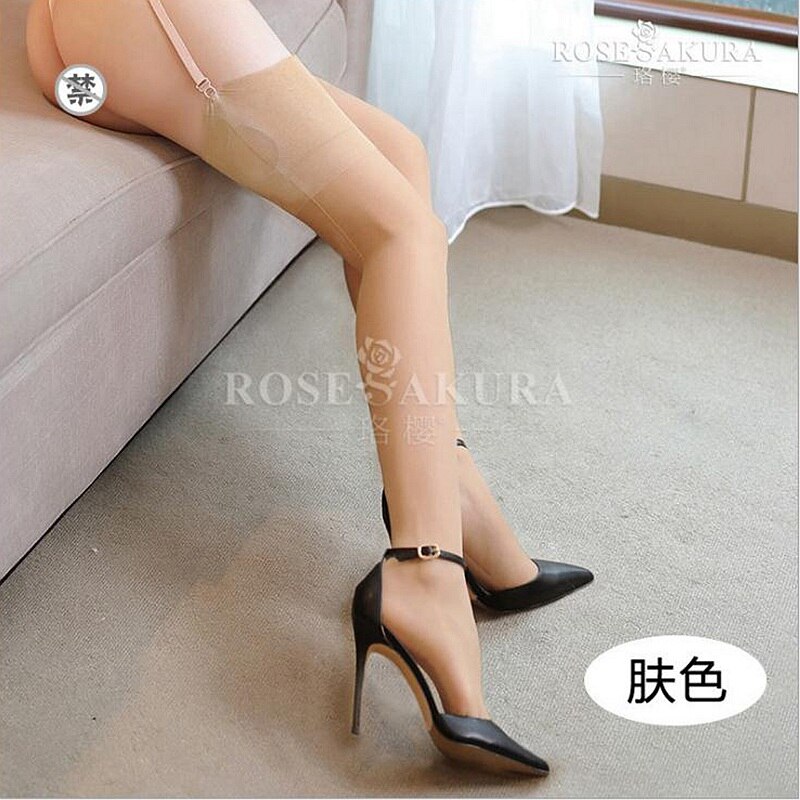 15D Womens Leggings Seamed Retro Cuban Heel Back Striped Black Stockings transparent Silk woman Long Knee High Dance: Nude