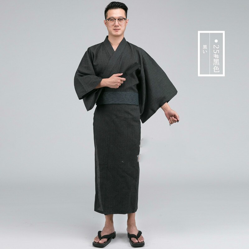 Japanes Traditional Kimono Man Long Sleeve Retro Samurai Stage Dance Clothing Male Robe Ancient Yukata Costume Hombres Quimono: black / M