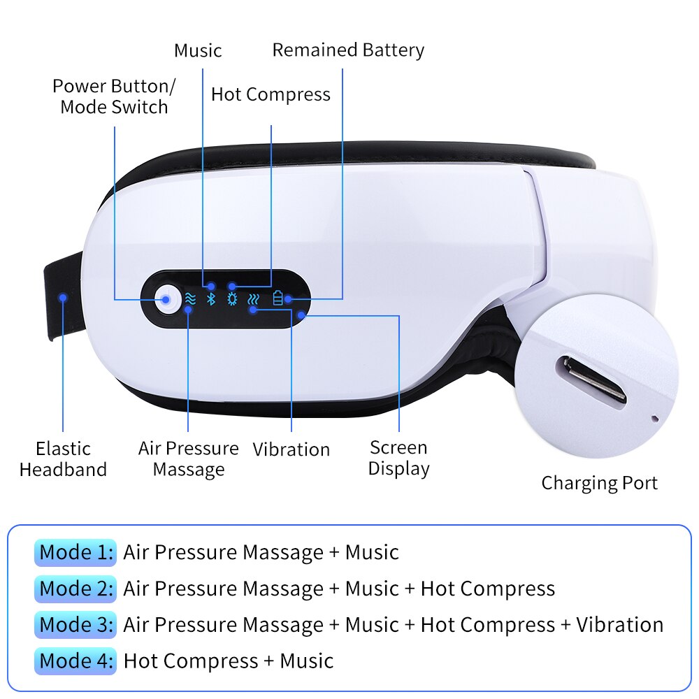 Rechargeable Eye Massager Air Pressure Eye Massage Compress Vibration Massage for Eye Glasses Foldable Music Eye Care Device