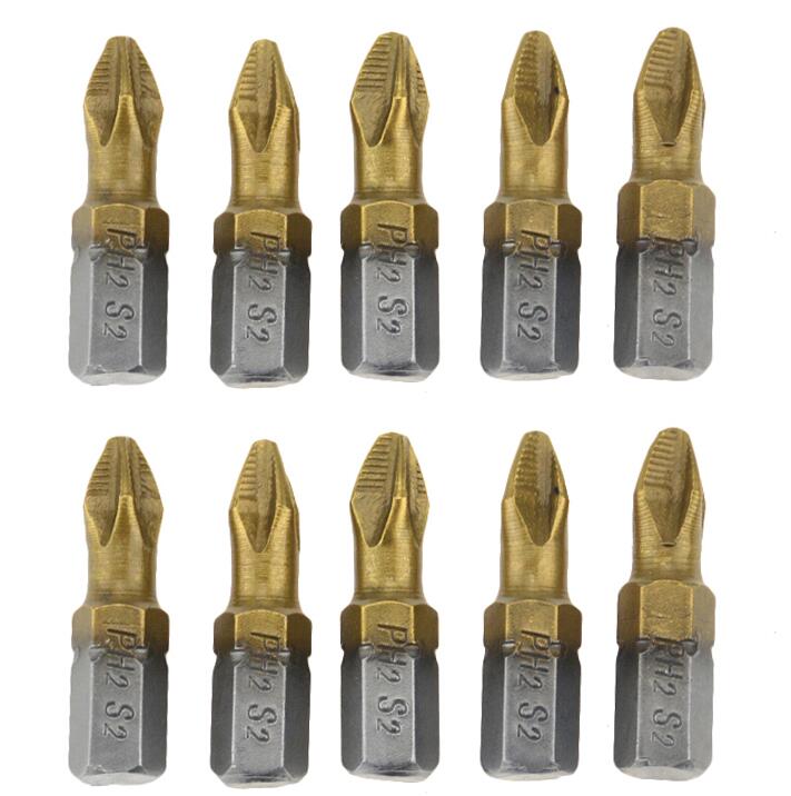 1 set Titanium Coated PH2 Anti Slip Bits Electric Screwdriver Bits 1/4" Hex Shank For Repair Work 50mm 25mm: 10pcs 25mm set