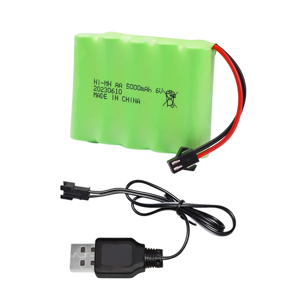6V 5000mAh NiMH-Akku mit USB-Ladegerät für Rc-Spielzeug, Autos, Tankwagen, Roboter, Waffen, Boote, AA Ni-MH, 6V-Akku: Rosa