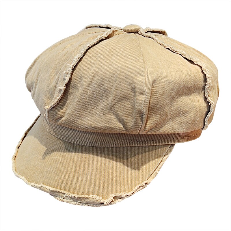 Chapeau coréen octogonal pour femme, Dongdaemun rétro, littéraire, lavage et vieux bords, béret de journal, printemps et été