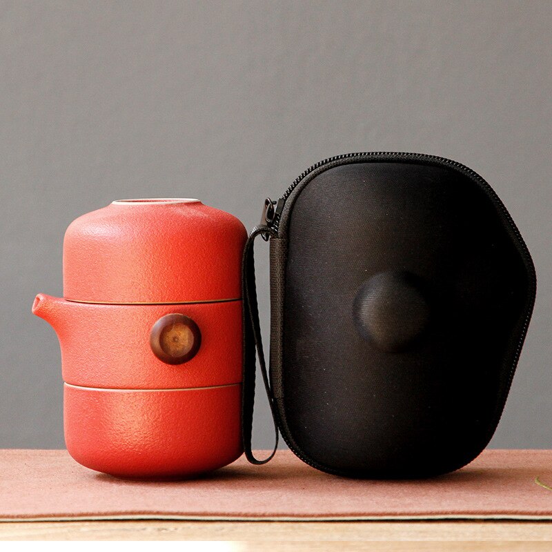 Travel portable tea set Ceramic personal teapot One pot two cup set Office travel portable ceramic teapot: 04