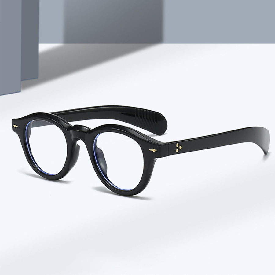 JNPCXI Anti-Blu-Ray Runde Frauen Gläser Rahmen Retro Sonnenbrille Nieten Dekoration Optische Männer Orange Brillen Rahmen