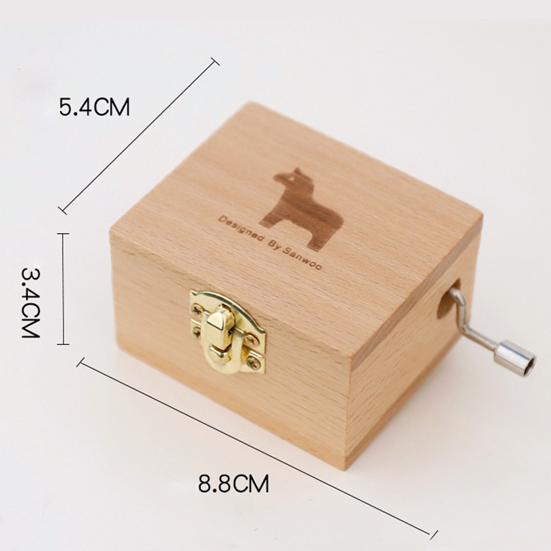 Wood Carving and Color Printing Music Box Cute Animal Music Box Hand Crank Wooden Music Box Children's Birthday Valentine's Day: 8(with mirror)
