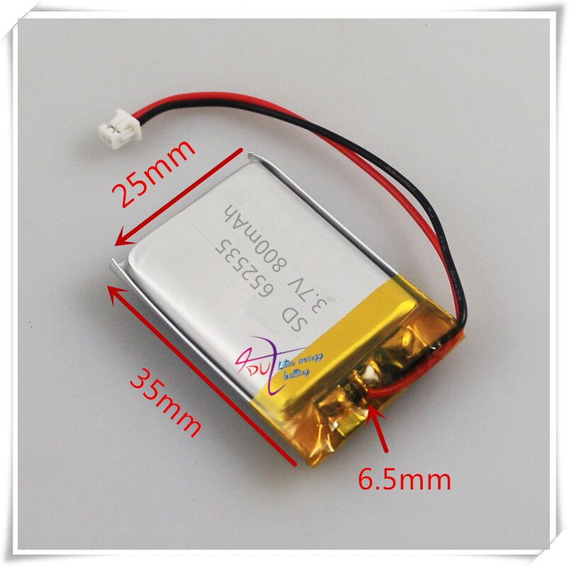 Orador sem fio do bluetooth da bateria 1.25 do polímero do lítio do conector 800mah 652535 3.7v de 602635mm