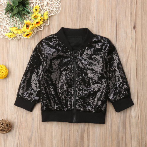 Coole peuter kinderen baby meisjes pailletten glitter rits jas bovenkleding warme jassen tops kleding