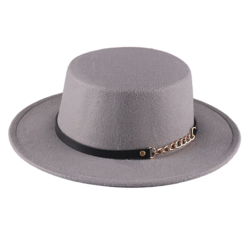 mitation Woolen Round Top Hat For Women's Wide Brim Fedora Hat Gambler Hat: Gray